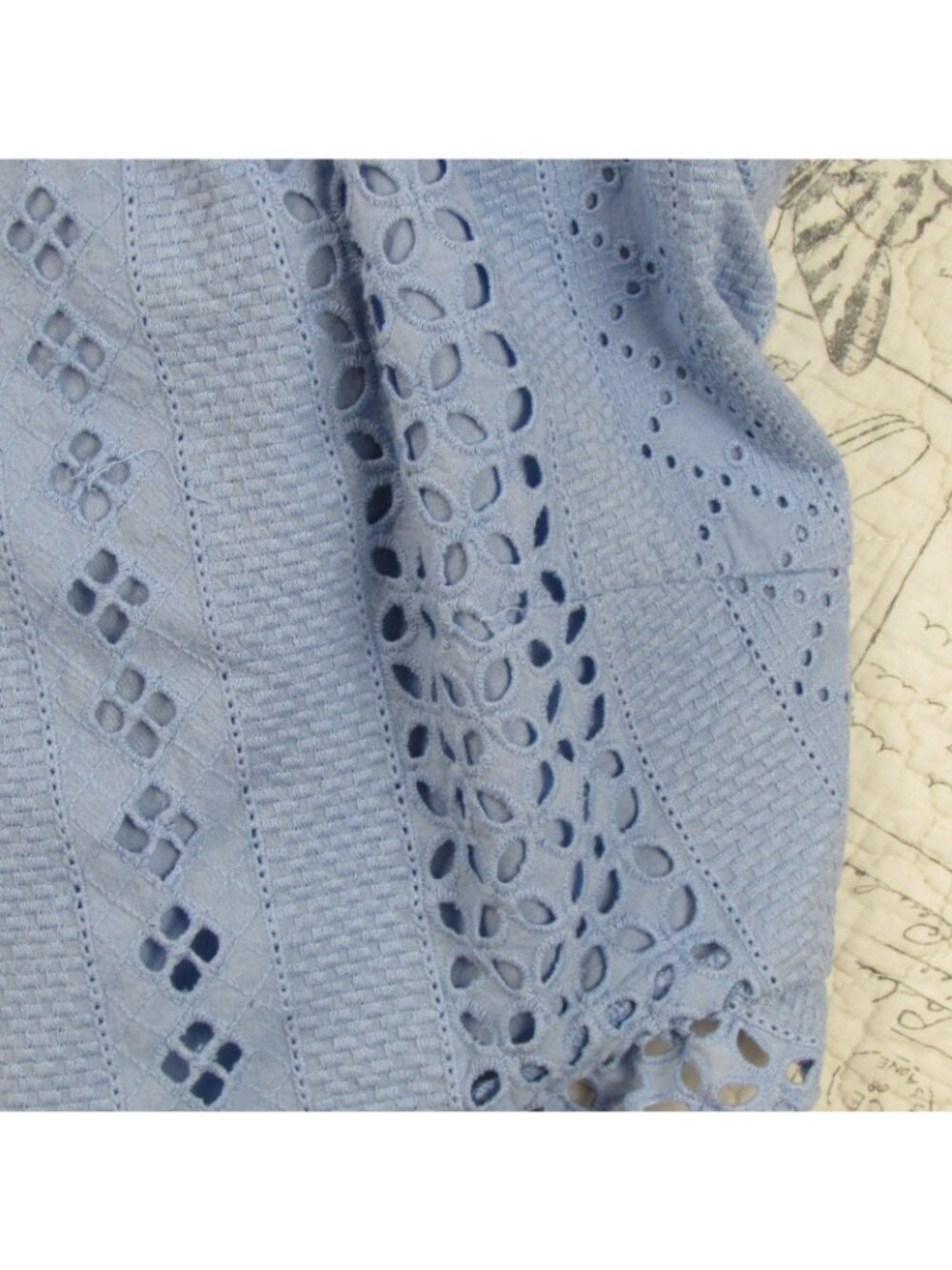 NEW J. Crew Blue All over Eyelet Wrap Midi Dress Flutter Slv lined womens sz 18 - Picture 9 of 16